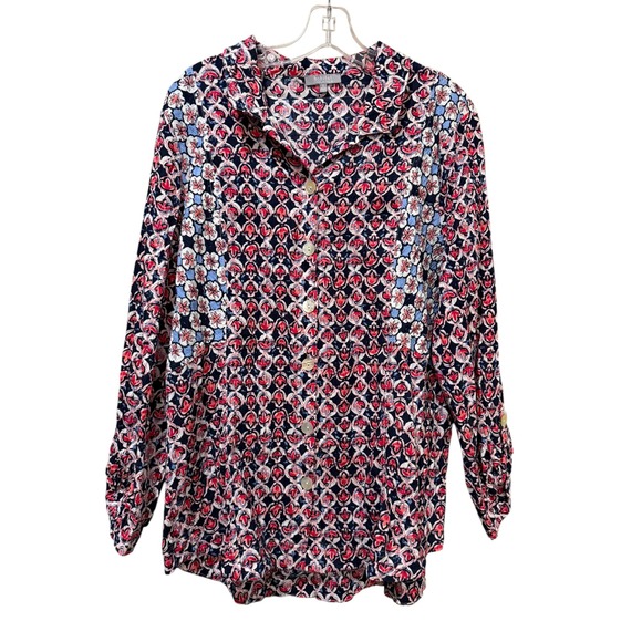Habitat Tops - Habitat Medium Boho Indie Lagenlook Preppy Medallion Floral Button Down Shirt